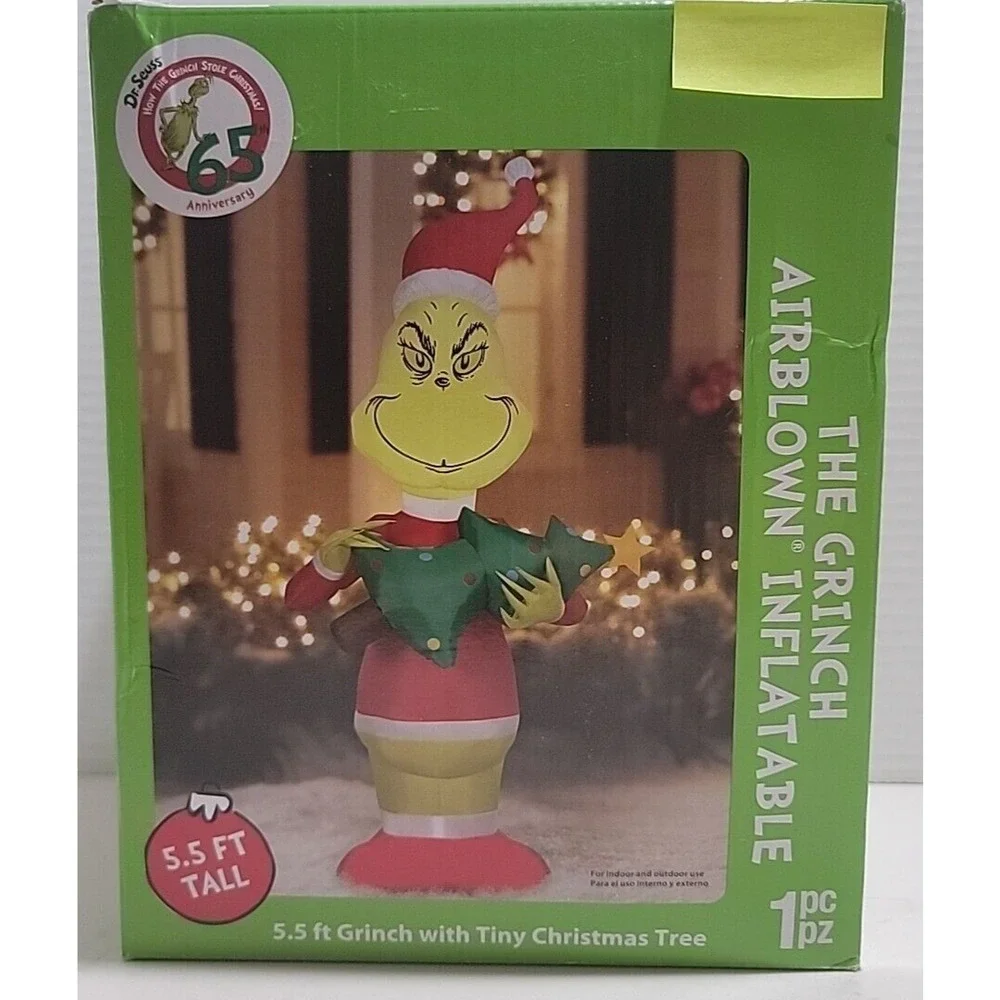 Dr Seuss 65th Anniv The Grinch w Tiny Christmas Tree 5.5' Gemmy‎